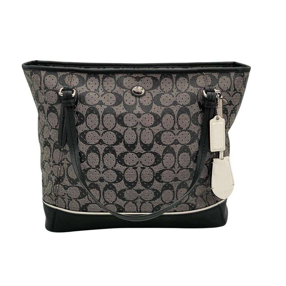 Coach Peyton Perforated Zip‎ Top Tote F29886 Black White Signature Logo